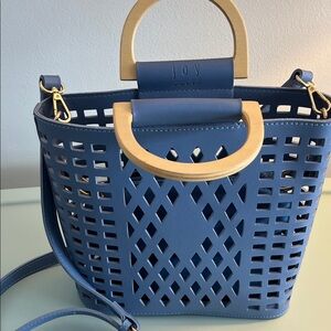 Joy‎ Susan Perforated Blue Tote with Gold Accents Excellent condition.